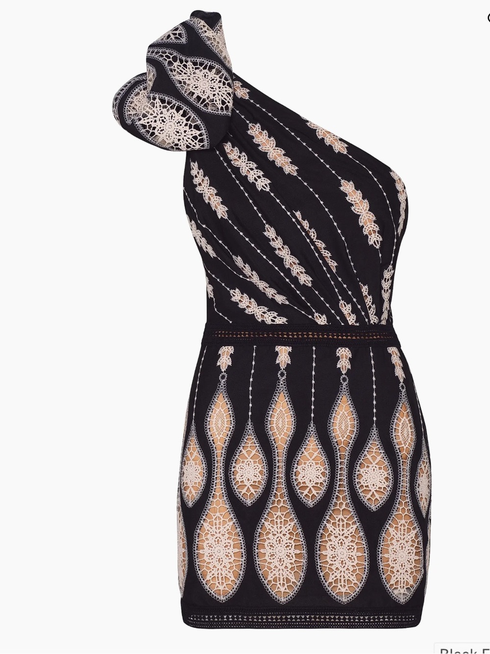 Johanna Ortiz Black Dress with Cream Lace One-Shoulder Mini - Picture 2 of 8